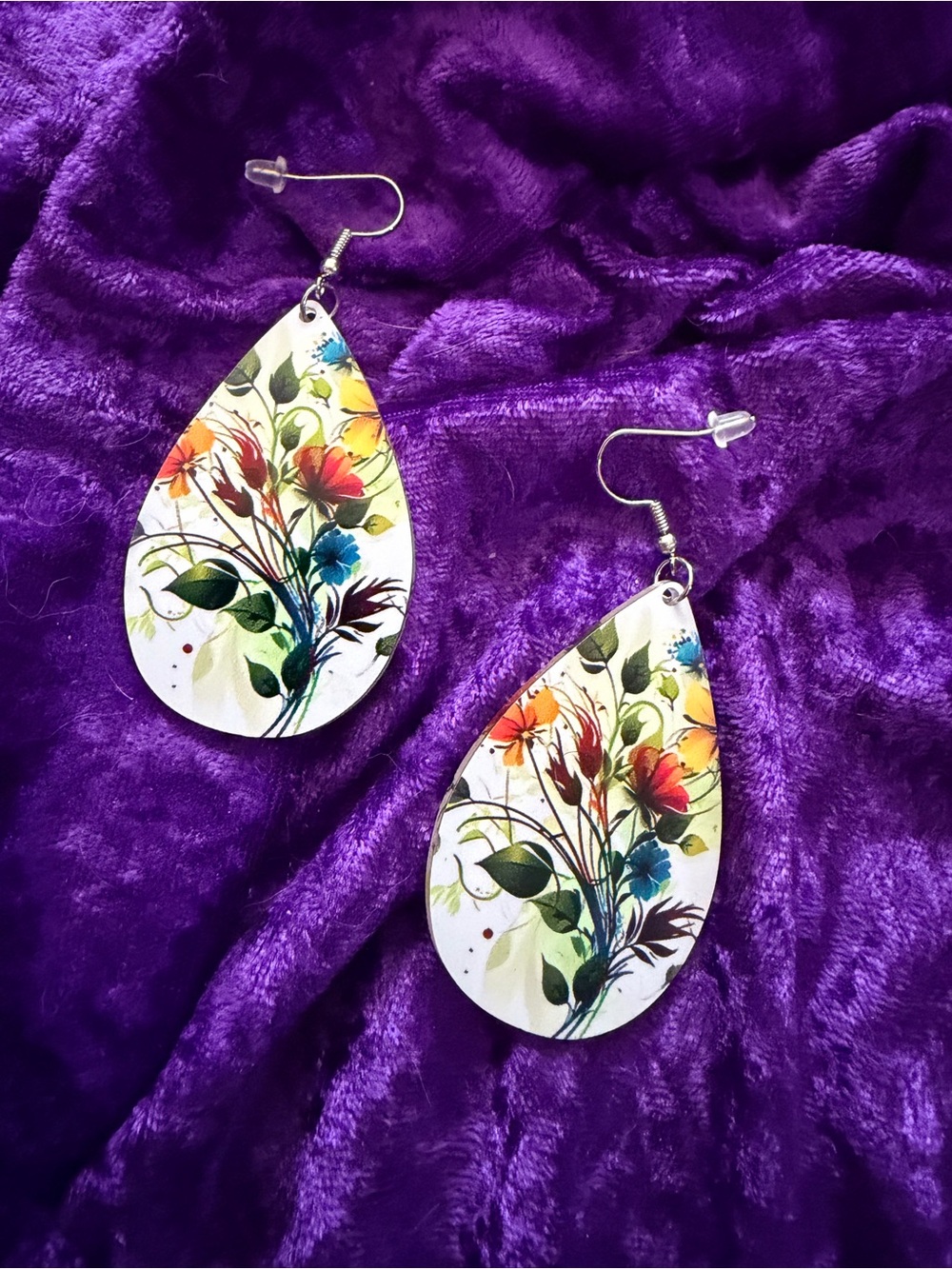 Floral Teardrop Earrings - White, Green, Yellow, Blue, Red